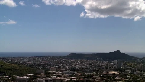 Diamond Head with Clouds Extreme Wide Shot Stock Footage 81527011