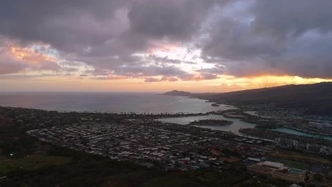 Diamond Head Sunset Aerial Video stock 77585145