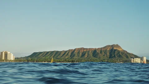 Diamond Head Volcanic Ridge in Honolulu Hawaii in Sunset From Water 4K Stock Footage 263282576