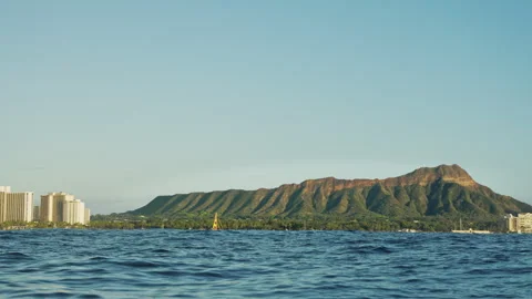 Diamond Head Volcanic State Park in Honolulu City Hawaii From Water 4K Stock Footage 263282026