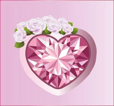 Diamond heart with roses. Illustrazione stock