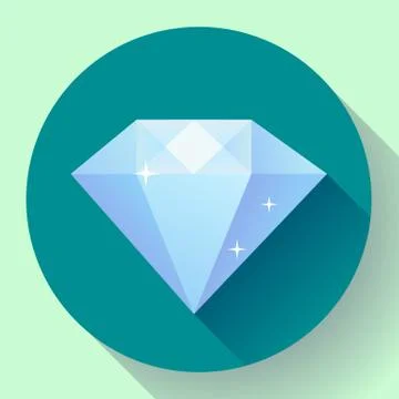 Diamond icon. Flat vector design with long shadow Stock Illustration