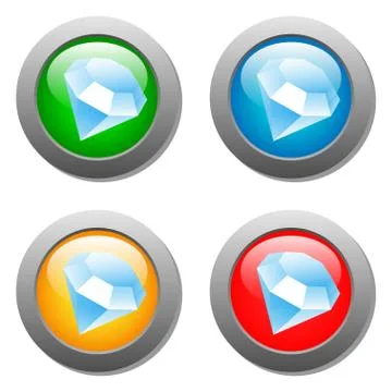 Diamond icon glass button set Stock Illustration