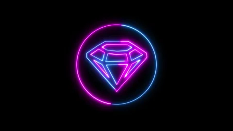Diamond icon. neon line diamond icon in circle animation on black background. Stock Footage 293483804
