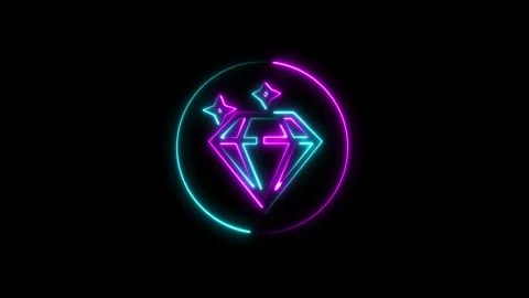 Diamond icon. neon line diamond icon in circle animation on black background. Stock Footage 293483836