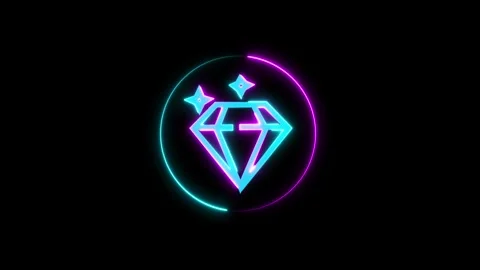 Diamond icon. neon line diamond icon in circle animation on black background. Stock Footage 293483843
