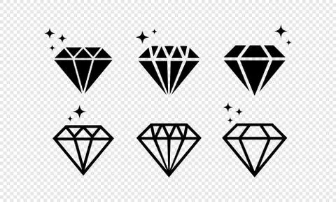 Diamond icon set. Crystal stone. Jewelry. Vector on isolated transparent back Stock Illustration