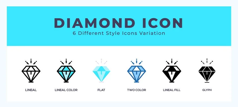 Diamond icon set with different styles. Icons designed in filled. outline. .. Stock Illustration