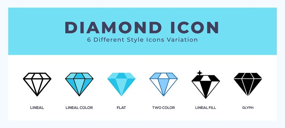 Diamond icon set with different styles. Icons designed in filled. outline. .. Stock Illustration