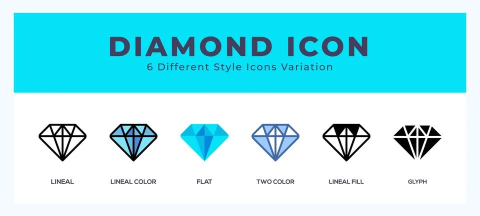 Diamond icon set with different styles. Icons designed in filled. outline. .. Stock Illustration