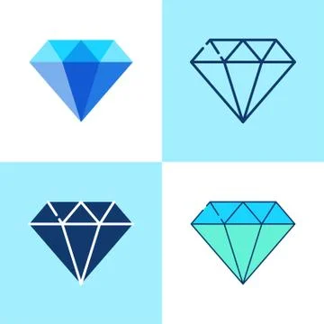 Diamond icon set in flat and line style Stock Illustration
