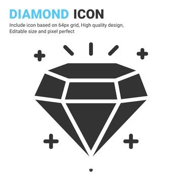 Diamond icon vector with glyph style isolated on white background Illustrazione stock
