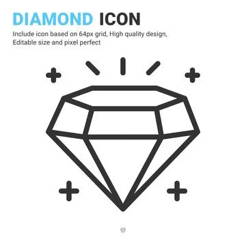 Diamond icon vector with outline style isolated on white background Illustrazione stock