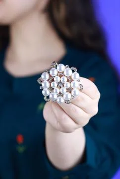 Diamond-inspired ring with round-cut stones Stock Photos