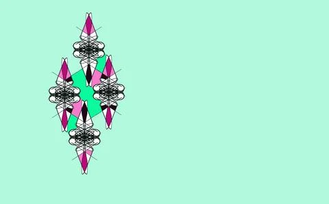 Diamond kite shapes with black linework on mint background Stock Illustration