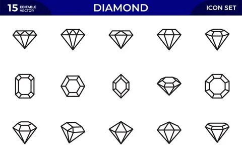 Diamond line icon set . Outline money symbols for website design, mobile ap.. Stock Illustration