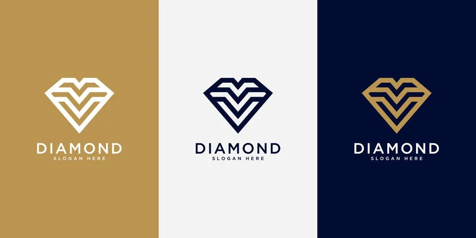 Diamond logo vector designs mono line Stock Illustration