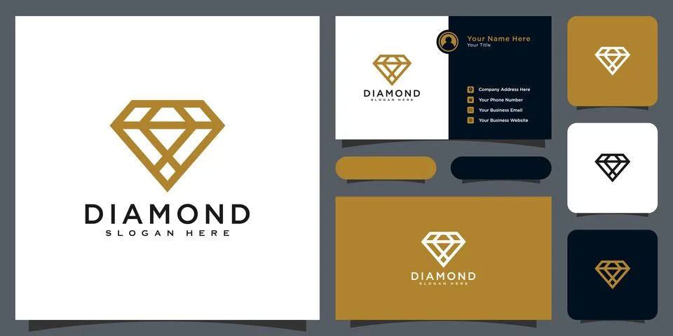 Diamond logo vector designs mono line with business card Illustrazione stock