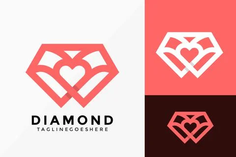 Diamond Love Logo Vector Design. Abstract emblem, designs concept, logos, log Illustrazione stock