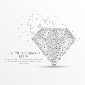 Diamond low poly wire frame on white background. Stock Illustration