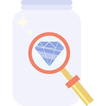 Diamond magnifier research flat vector icon logo Stock Illustration