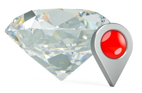 Diamond with map pointer, 3D rendering Illustrazione stock