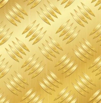 Diamond Metal Plate Seamless Vector Pattern. Corrugated Aluminum Sheet. Golden Illustrazione stock