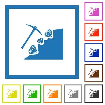 Diamond mining flat framed icons Stockillustratie