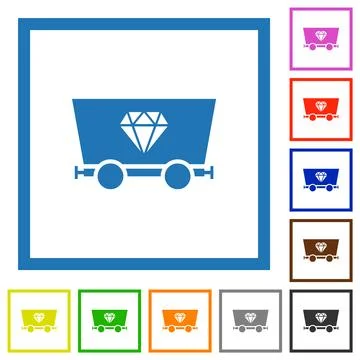 Diamond mining flat framed icons 스톡 일러스트