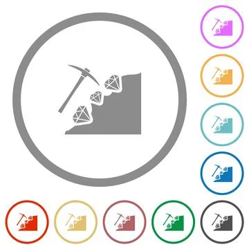 Diamond mining flat icons with outlines Stock Illustration