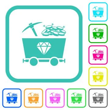 Diamond mining with treasure vivid colored flat icons Stock Illustration