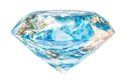 Diamond mining in the world concept. Gemstone with texture of the Earth, 3D r Illustrazione stock