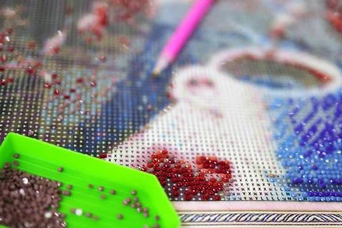 Diamond mosaic and objects for its execution, leisure Stock Photos
