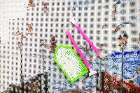 Diamond mosaic and objects for its execution, leisure Stock Photos