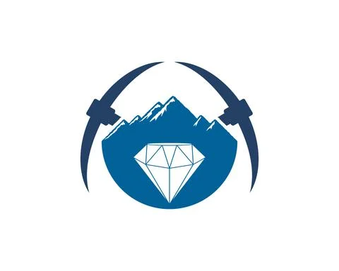 Diamond mountain with cross mining axes 스톡 일러스트