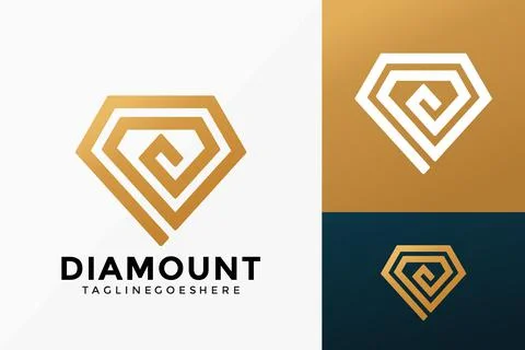 Diamond with Mountain Logo Vector Design. Abstract emblem, designs concept, l 스톡 일러스트