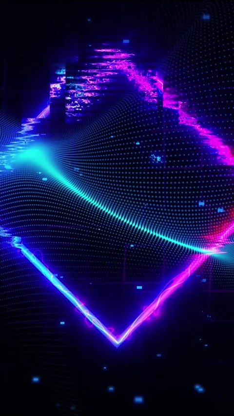 Diamond Neon Glowing Light, with Abstract Wavy Plexus Particle Background Stock Footage 346364339