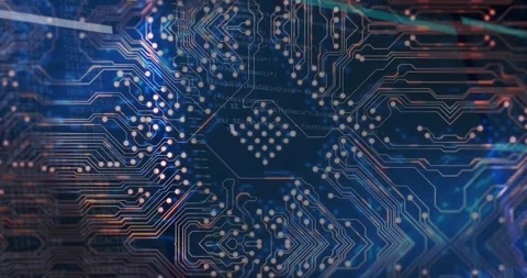 Diamond pad array and copper traces responding to light sweep, pulsing nodes Stock Footage 329453638