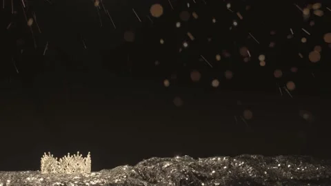 Diamond pageant crown on a turning display with silver sequins and a black Stock Footage 144547710