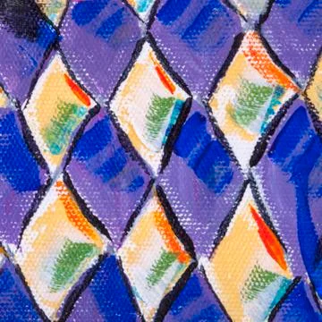 Diamond pattern in blue and yellow, acrylic painting technique detail. Stock Illustration