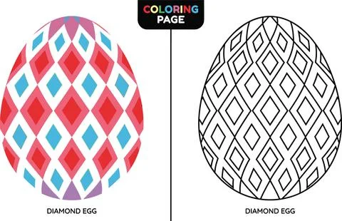 Diamond Pattern Easter Egg Coloring Page. 库存插图