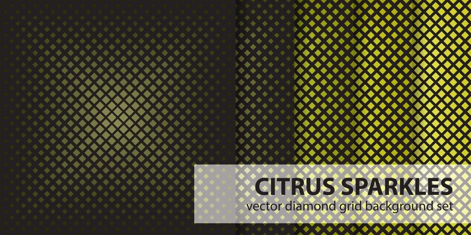 Diamond pattern set "Citrus Sparkles". Vector seamless geometric backgrounds Stock Illustration