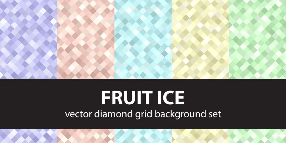Diamond pattern set "Fruit Ice". Vector seamless geometric backgrounds Stock Illustration