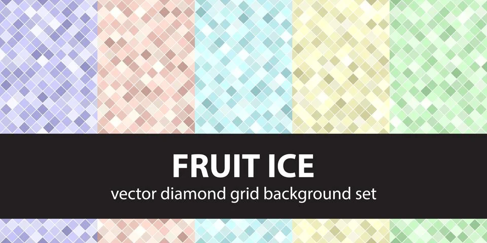 Diamond pattern set "Fruit Ice". Vector seamless geometric backgrounds Stock Illustration