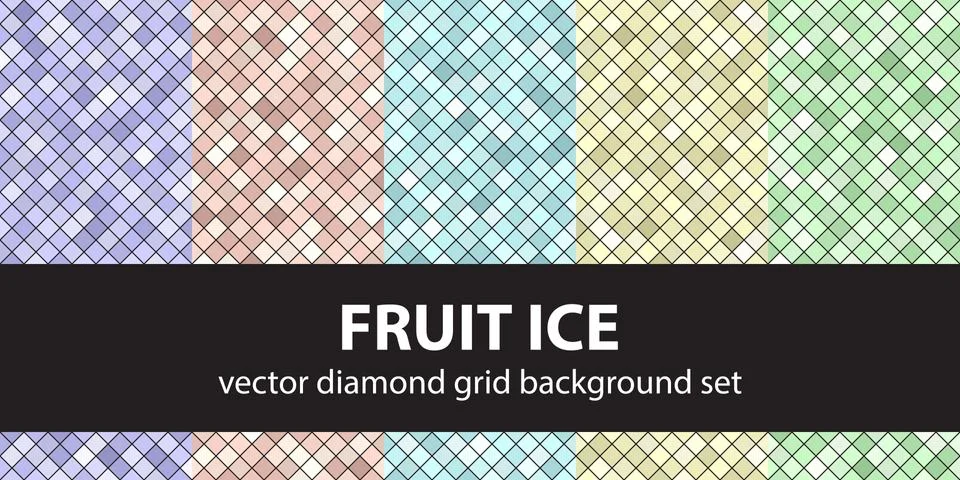 Diamond pattern set "Fruit Ice". Vector seamless geometric backgrounds Stock Illustration