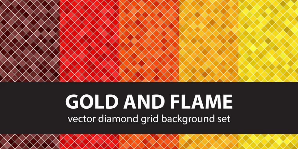 Diamond pattern set Gold and Flame. Vector seamless geometric backgrounds Stock Illustration