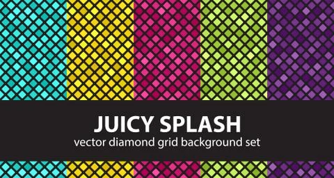 Diamond pattern set "Juicy Splash". Vector seamless geometric backgrounds Stock Illustration