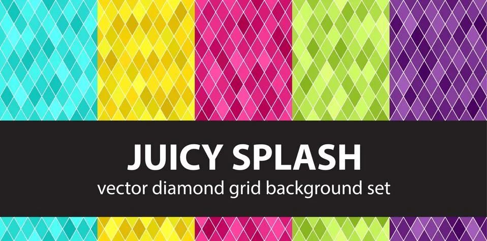 Diamond pattern set "Juicy Splash". Vector seamless geometric backgrounds Illustrazione stock