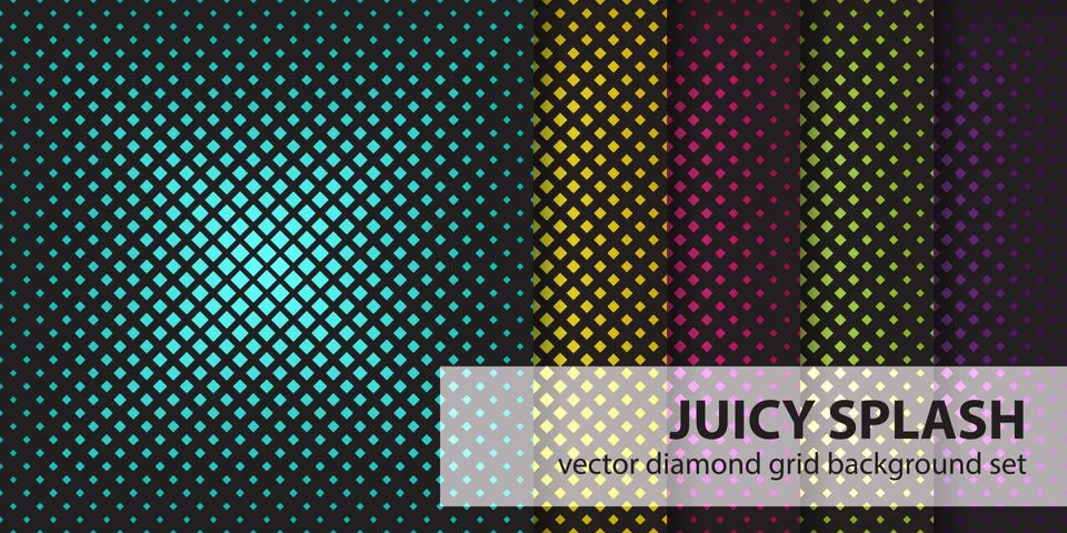 Diamond pattern set "Juicy Splash". Vector seamless geometric backgrounds Stock Illustration