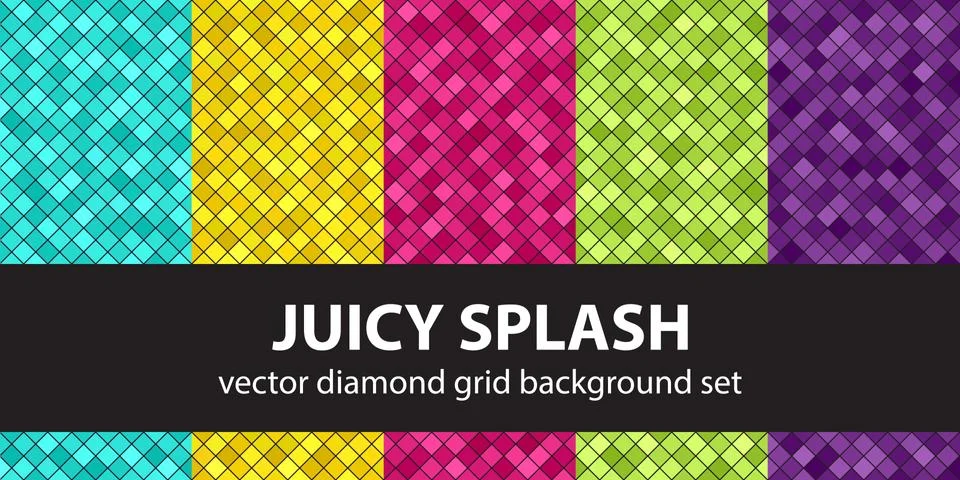 Diamond pattern set "Juicy Splash". Vector seamless geometric backgrounds Illustrazione stock